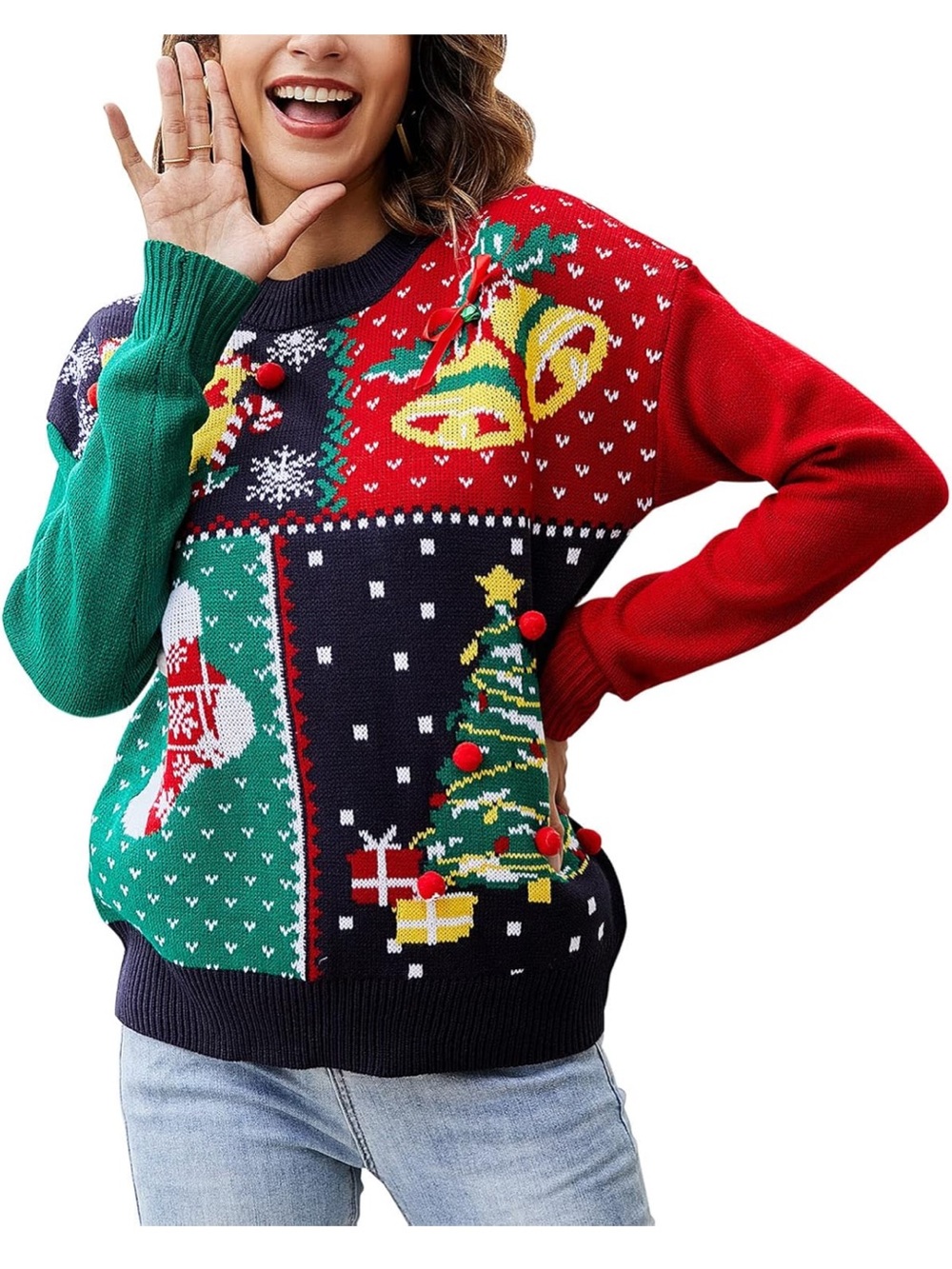 Womens Ugly Christmas Sweater Novelty Print Crew Neck Pullover L. 2979/CB-1:v